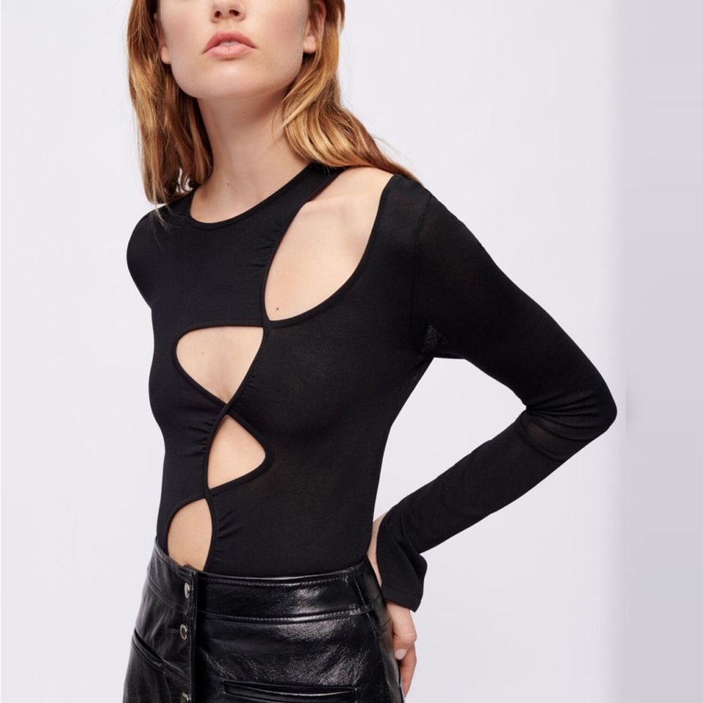 MAJE Stretch mesh bodysuit with openings cut out details long sleeve new wt tag